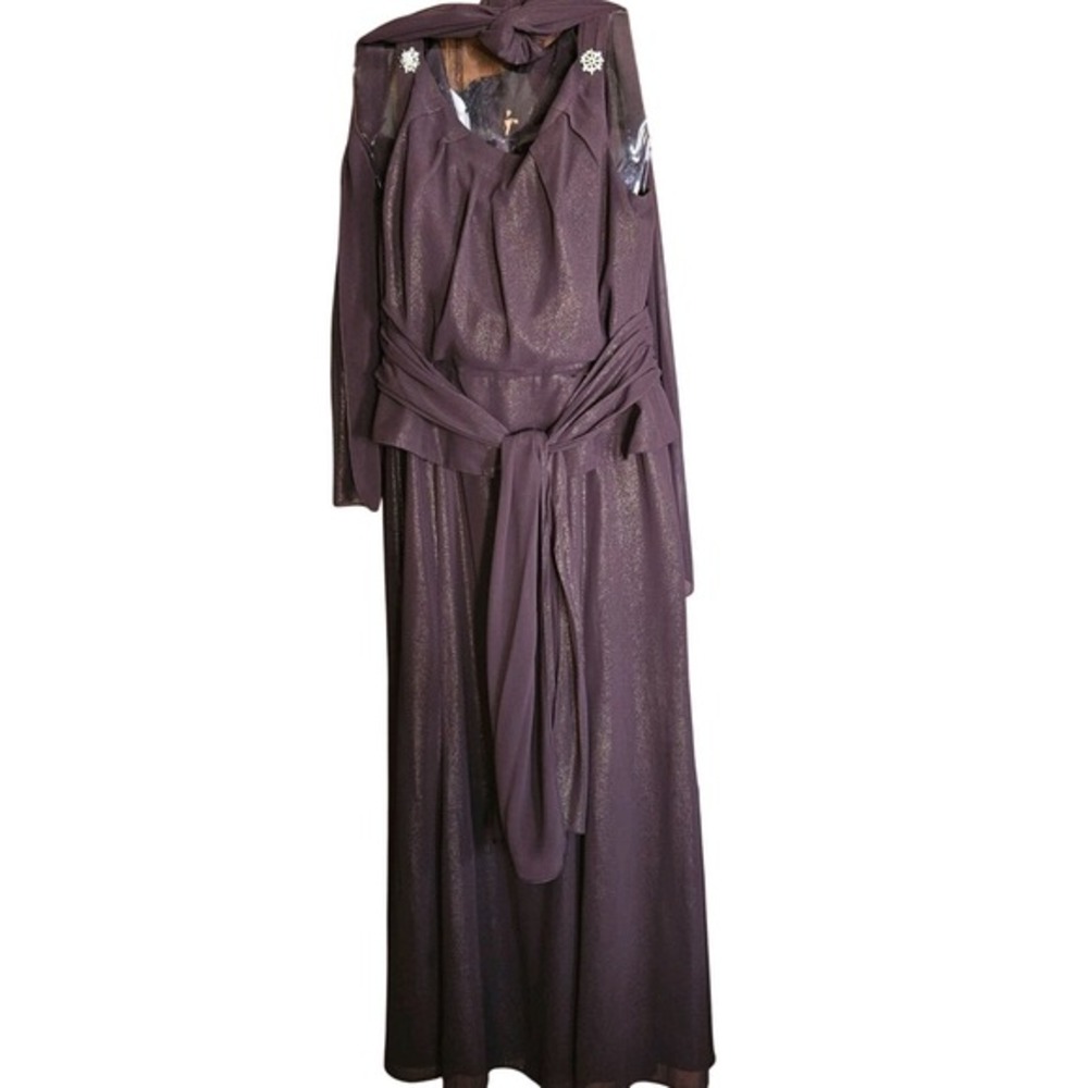 David's Bridle‎ Womens 18 Brown Adorbed Gown With Gold Sheen & Matching Scarf